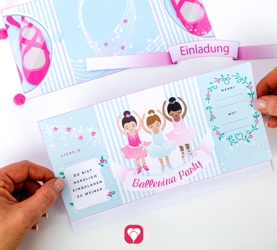 Einladungskarte für den Ballerina Kindergeburtstag.