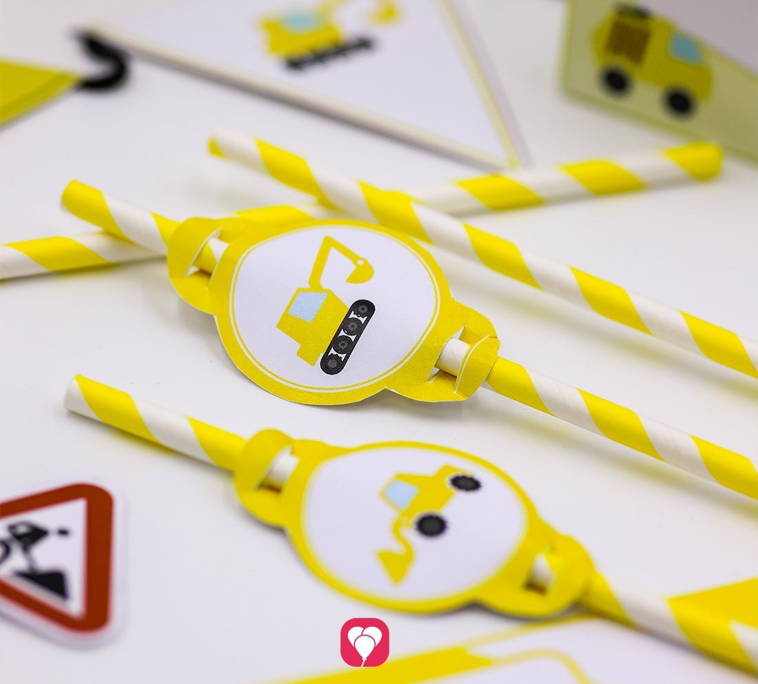 Bauarbeiter Tischkarten und Strohhalm Deko