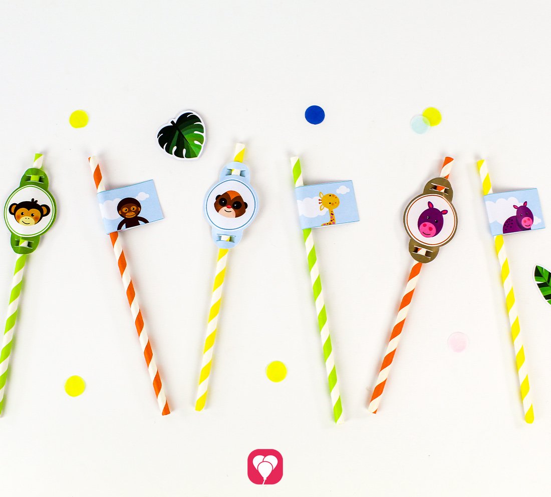 Safari Tischkarten und Strohhalm Deko