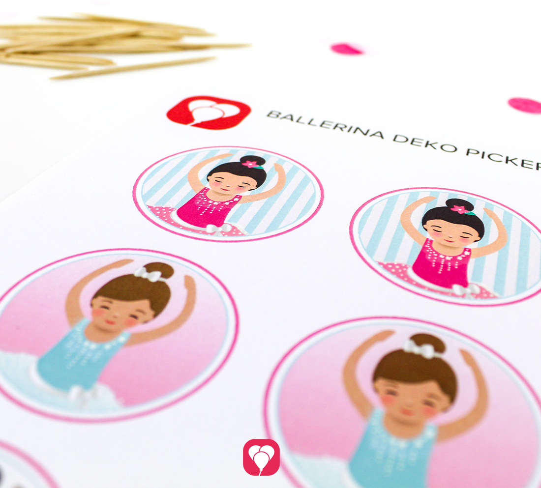 Nahaufnahme der verschiedenen Motive der balloonas Ballerina Deko Picker.
