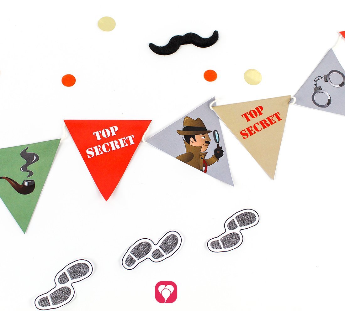 Balloonas Wimpelkette für die Mottoparty für kleine Detektive.