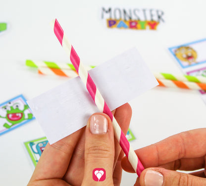 Monster Tischkarten und Strohhalm Deko