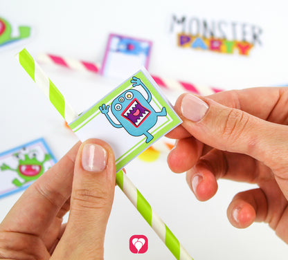 Monster Tischkarten und Strohhalm Deko