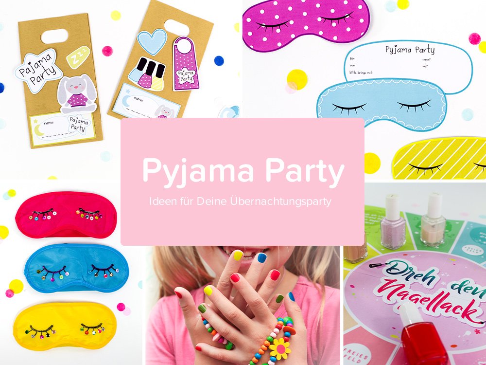 Eine Bildercollage mit den balloonas Produkten zum Motto Pyjama und Beauty Party.