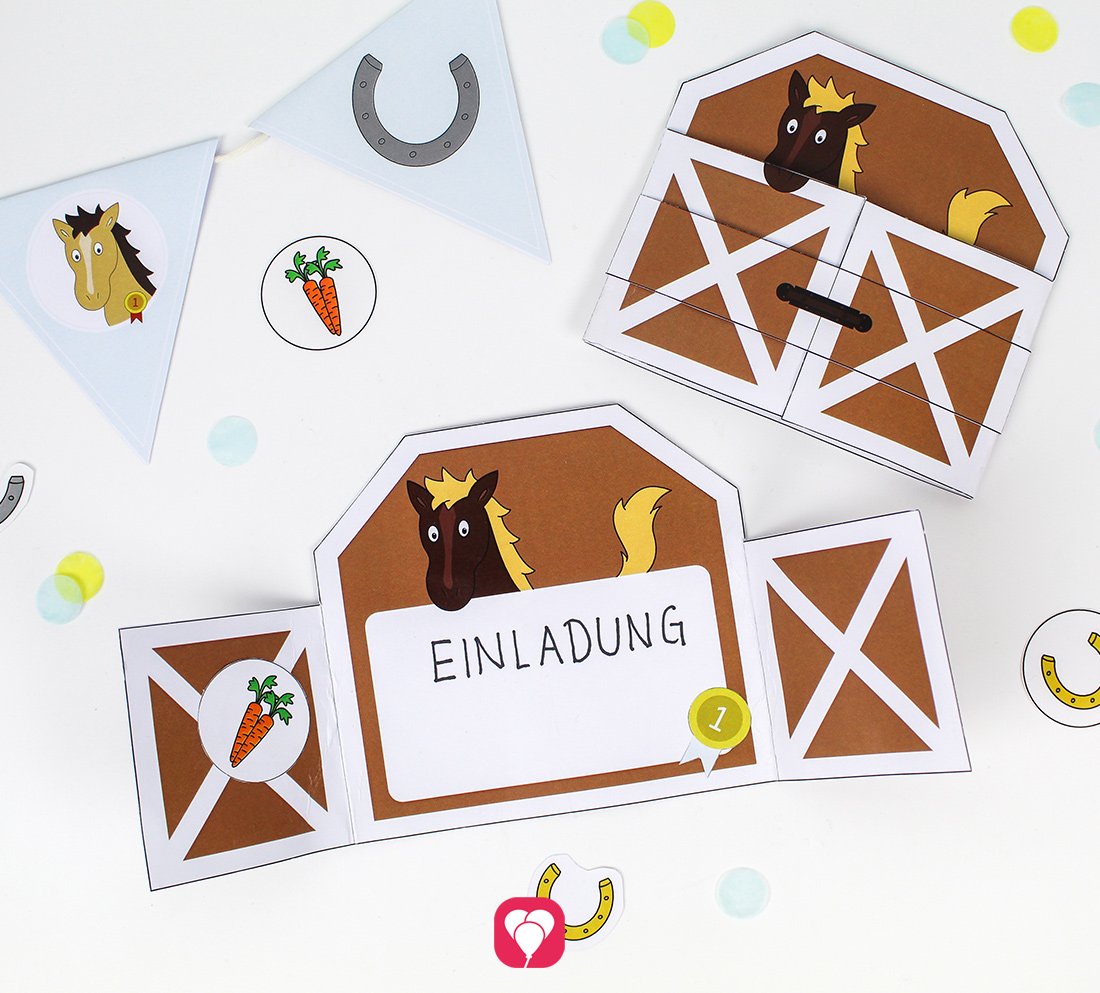 DIY Einladungskarten für den Kindergeburtstag mit der balloonas Pferde Einladung.