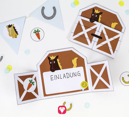 DIY Einladungskarten für den Kindergeburtstag mit der balloonas Pferde Einladung.